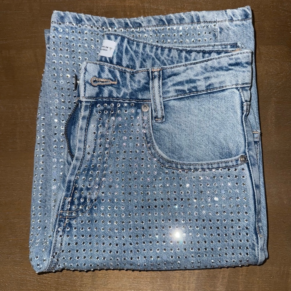 Zara Light Blue Denim Studded Rhinestone Jeans size 2